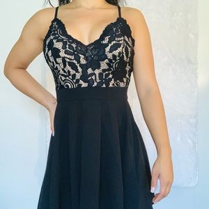 Windsor black lace mini flare dress